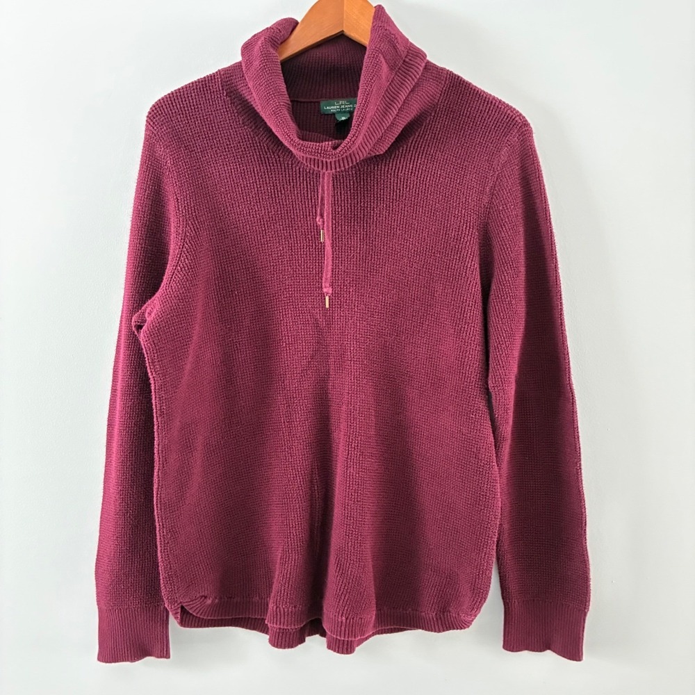 Lauren Ralph Lauren Jeans Co Burgundy Cowl Neck Waffle Knit Cotton Sweater XL